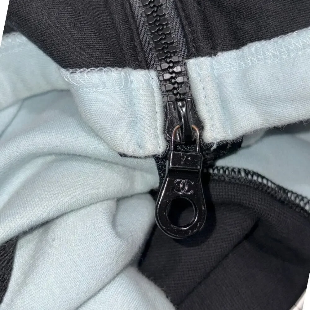 Vintage CHANEL Sports Line 03P Black Blue Trim Full Zip Hoodie   Size: FR 40 / M